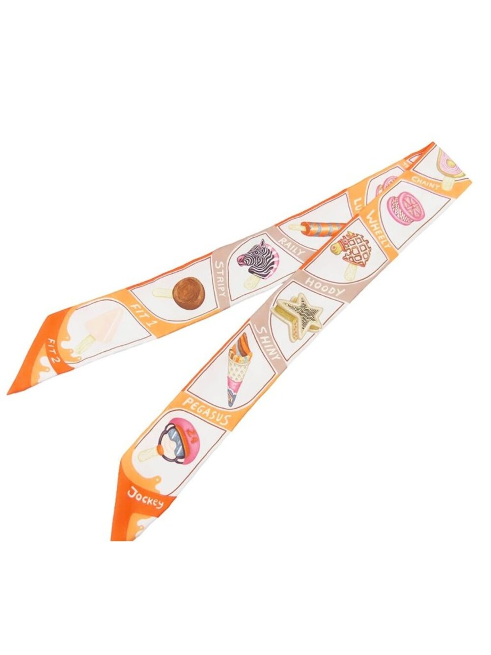 Hermes Twilly Orange Cream Beige Silk Funny Ice Scarf - Picture 2 of 9